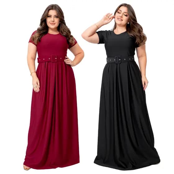 Kit Com 2 Vestidos Longos Estampados Floral Acompanha Cinto