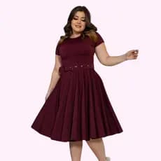 Vestido Midi Suplex com Cinto Liso Godê Básico para Festividade Moda Evangélica