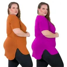 Kit com 2 Blusas Feminina Cores Sortidas Plus Size Tampa Bumbum Fitness Moda