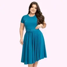Vestido Godê Estampado Com Cinto Moda Evangelica Midi