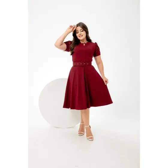 vestido pérola alice godê com cinto modelo evangélico rodado caimento perfeito moda social executivo