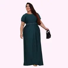 Vestido Longo Estampado e Liso Elegante, Casual Confortável Acompanha Cinto Suplex