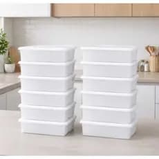 Kit 12 Potes Caixa Organizadora 05 Litros com Tampa Geladeira Freezer Salgado Ração Pets BPA Free