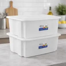 Kit 02 Caixa Bandeja Organizadora 24,5 Litros com Tampa Freezer Açougue Padaria Restaurante Multiuso