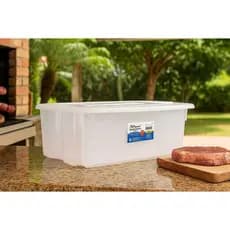 Bandeja Caixa Organizadora 24,5 Lts c/Tampa Multiuso Frigorífica Açougue Freezer Padaria Brinquedos