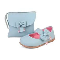 Kit Sapatilha Infantil Menina Bebê Laço Azul Conforto Leve BB&Kids