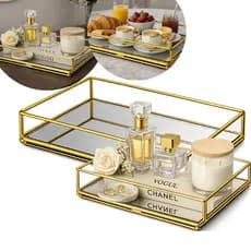 Bandeja Decorativa Espelhada Lateral Vasada Luxo Dourada Lavabo Penteadeira Lavabo Cantinho Café