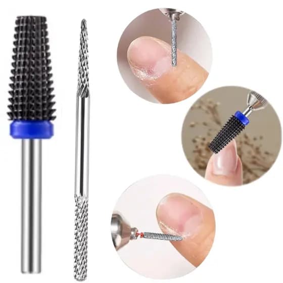 Kit 2 brocas de Tungstênio Profissional Cônica acabamento do Gel + Broca 2 Ponta para Remoção e desgaste da unha natural