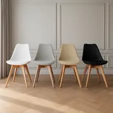 Cadeira De Jantar Saarinen Base Wood Com Assento Estofado Em Couro Fácil Montagem Diversas Cores