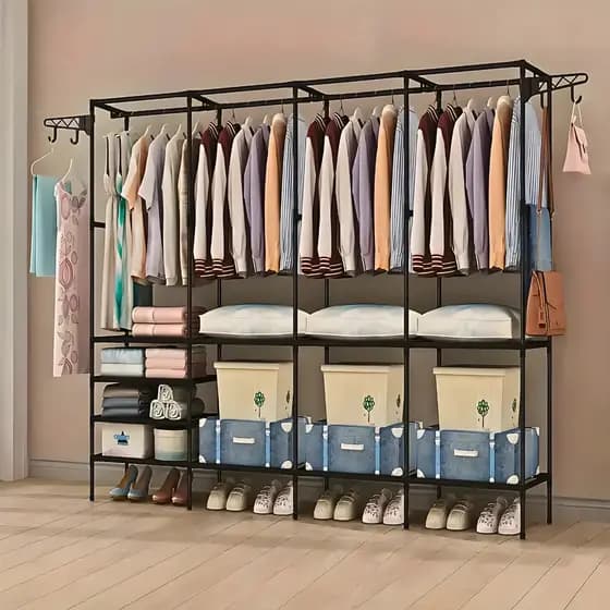 Cabideiro Guarda Roupa Arara Quadruplo Cabides 4 Colunas Desmontável Prático Multiuso