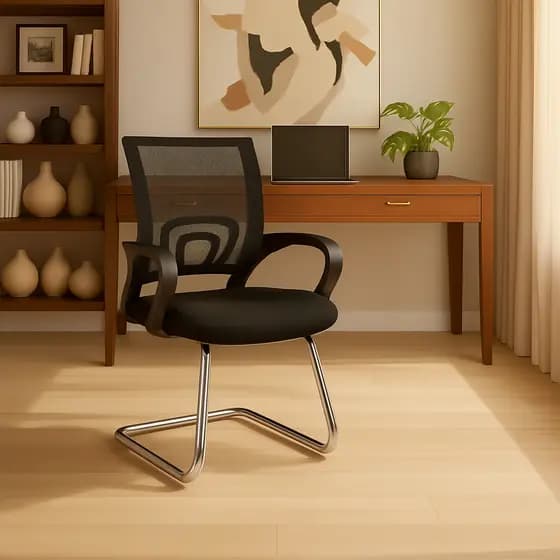 Cadeira Escritório Mesh Fixa Office Eames Ergonômica Com Estofado e Tecido Respirável Apoio Lombar
