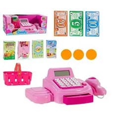 Caixa Registradora Infantil com Calculadora, luz, som e Acessórios Rosa - Art Brink  ZB196