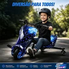 Triciclo drift elétrico 350W 8 polegadas, 3 velocidades, bluetooth e led para adulto e criança