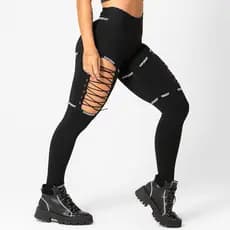 Calça Legging Feminina  Preta Detalhes com Cordão