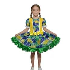 Vestido Brasil Verde e Amarelo Infantil para Copa do Mundo Festa Junina Torcida Organizada
