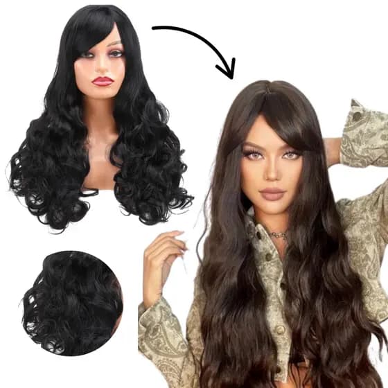 Peruca Wig Orgânica Lace Weng Ondulada Com Franja 65cm Melhor Preço