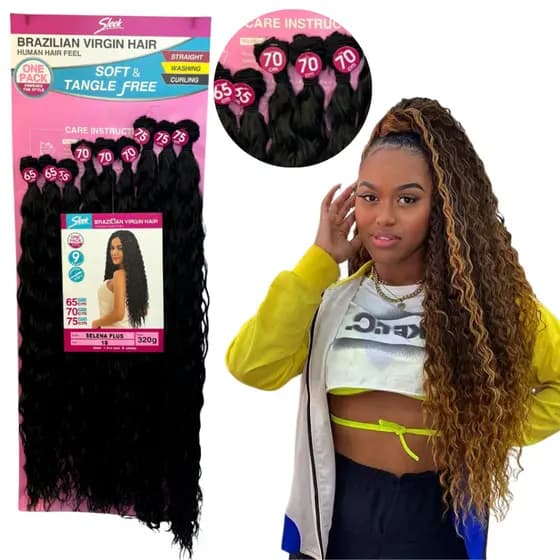 Cabelo Bio Fibra Human Hair Cacheado Selena Plus Rebecca Sleek Em Tela 320gr 75cm