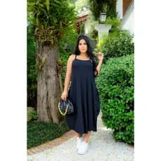 Vestido Plus Size Soltinho de Alça Tecido Malha Midi Moda Verão Confortável 38 a 48 Bolso Max