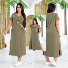 Vestido Midi Feminino Manga Curta Feminina Moda Verão Plus Size Lançamento Soltinho Vestido Feminino Longo 38 a 50 Bolso Max Lançamento