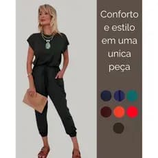Macacão Feminino Pantalona Moda Feminina Plus Size 38 a 50 manga curta Com Bolso