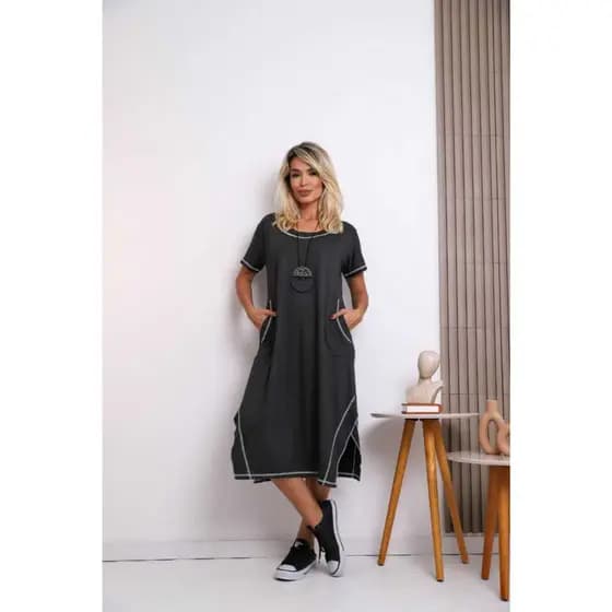 Vestido prespontado manga curta