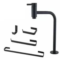Torneira banheiro Alta 90° redonda em metal  preto fosca +kit para banheiro 4 peça