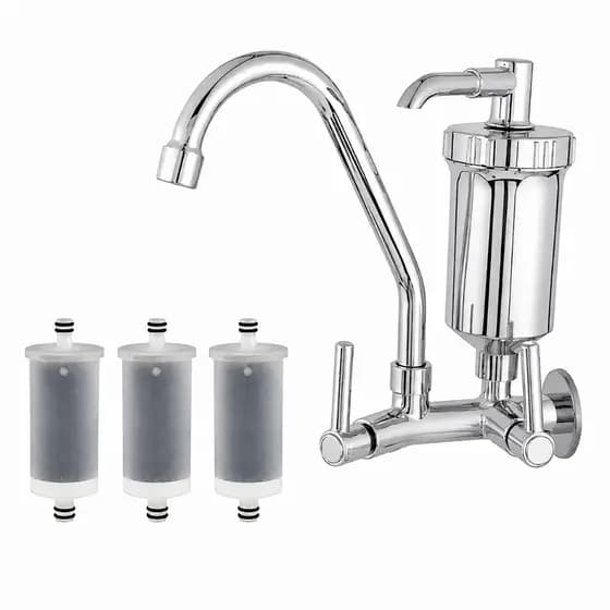 Torneira De Parede Para Cozinha Bica Alta Com Filtro 1/4 De Volta Cromado + refil