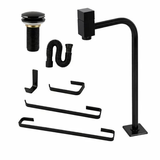Kit completo para banheiro. Torneira cuba metal+sifão+válvula click+kit 4 peças. Kit Black