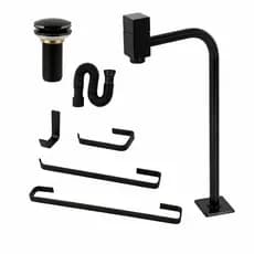Kit completo para banheiro. Torneira cuba metal+sifão+válvula click+kit 4 peças. Kit Black