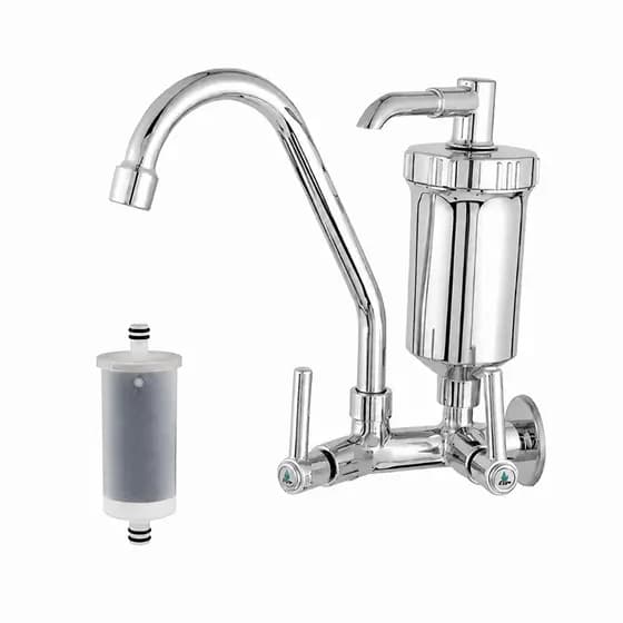 Torneira De Parede Para Cozinha Bica Alta Com Filtro 1/4 De Volta Cromado