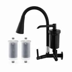 Torneira com Filtro Gourmet Flexível Cozinha Parede Preta All black c/ Ducha 2 Jatos 1/4 de Volta + Refil Copo Filtro