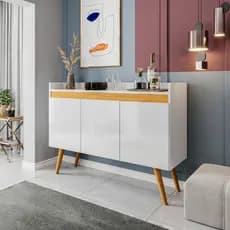 Aparador 3 portas buffet para sala decoração de casa pés madeira multiuso lyon flex