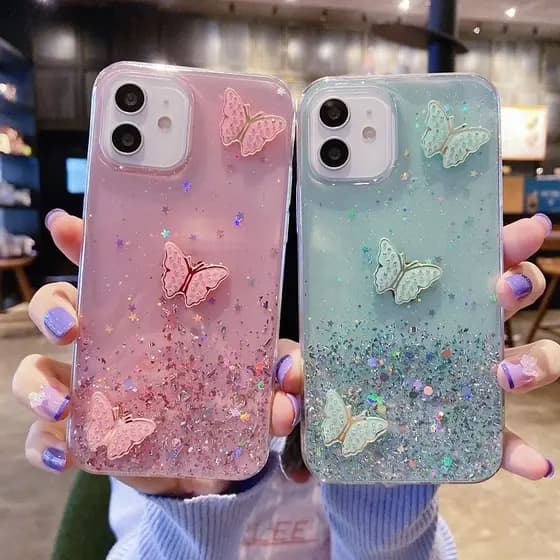 Fada Borboleta Diamante Glitter Caso De Telefone Para Iphone 17 16 15 14 13 12 11 Pro Max X XR XS 7 8 Plus Bling Lantejo