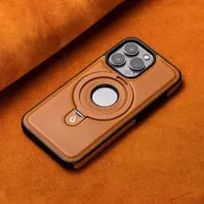 Capa De Anel De Dedo De Metal Magnético Forte Para iPhone 17 16 15 Pro Max 12 13 14 Plus Invólucro De Couro De Luxo Oco