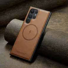 Capa De Carregamento Magnético Sem Fio De Couro Retrô Para Samsung Galaxy S25 Ultra S25 Edge S22 S23 S24 Plus S24fe Prot