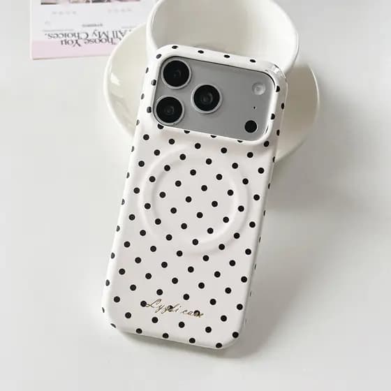 Linda Capa De Atração Magnética De Bolinhas Para iPhone 17 Pro Max 14 15 16 Luxo Brilhante Traseira De Telefone Rígido C