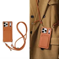 Capa Luxuosa Com Alça Crossbody Para Cartões iPhone 12 13 14 15 16 17 Pro Max 17Pro Air Ultra Fina Cor Sólida Silicone L
