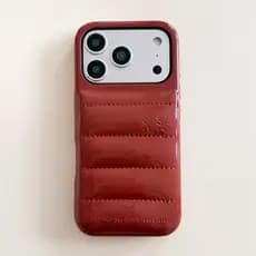 Cor Marrom THE PUFFER Case Para iPhone 13 14 15 16 17 Pro Max 17Pro Luxo Sólida Couro Jaqueta Brilhante À Prova De Choqu