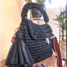 Bolsa de crochê / Bolsa de fio de malha / Bolsa feminina / Bolsa preta / Bolsa feminina grande / Bolsa de crochê grande