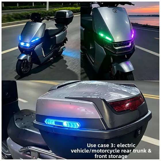 Faixa Anticolisão para Motocicleta e Veículo Elétrico, Luz de Advertência LED Solar, Luz de Sinalização Dinâmica Colorid