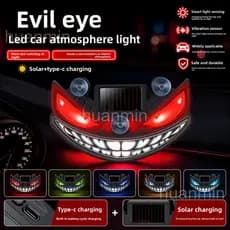 Luz LED Solar Olho de Demônio para Carro, Olhos Dinâmicos Piscantes e Móveis, Luzes de Carro, Lâmpada de Ambiente Decora