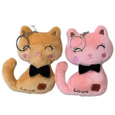 Gato De Pelúcia Com Gravatinha Chaveiro Cesta Mochila Bolsa Lembrancinha Gatinho 14cm