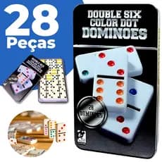 Jogo De Dominó Profissional 8 mm 28 Peças Com Estojo Metal De Transporte Peças Grande