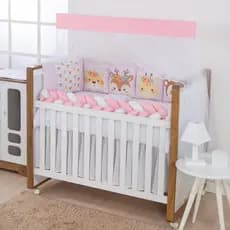Kit Berço Trança Americano 12 Peças Para Bebê Menina Ursa Florista
