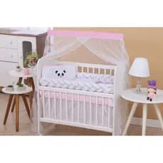 KIT MINI BERÇO PADRÃO BEBÊ MENINA TRANÇA PANDA ROSA 7 PEÇAS