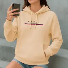 Moletom Canguru Feminino Bolso Flanelado Capuz Streetwear Look Confortável Moda Inverno Paris