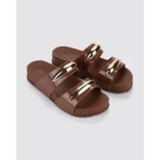 Sandália Chinelo Slide Xazy Metal Papete Plataforma Feminina Metalizada Com Solado Anatômico
