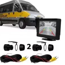 Kit Câmera Frontal + Ré Van Escolar Retrovisor Monitor LCD 4.3 Polegadas Retrátil