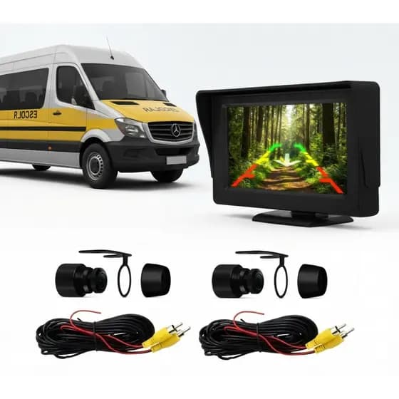 Kit Monitor + Câmera Ré E Frontal Para Van E Ônibus Escolar Universal