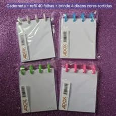 Kit mini caderneta de discos bloquinho de anotações com refil (tipo Caderno Inteligente) brinde quatro discos coloridos